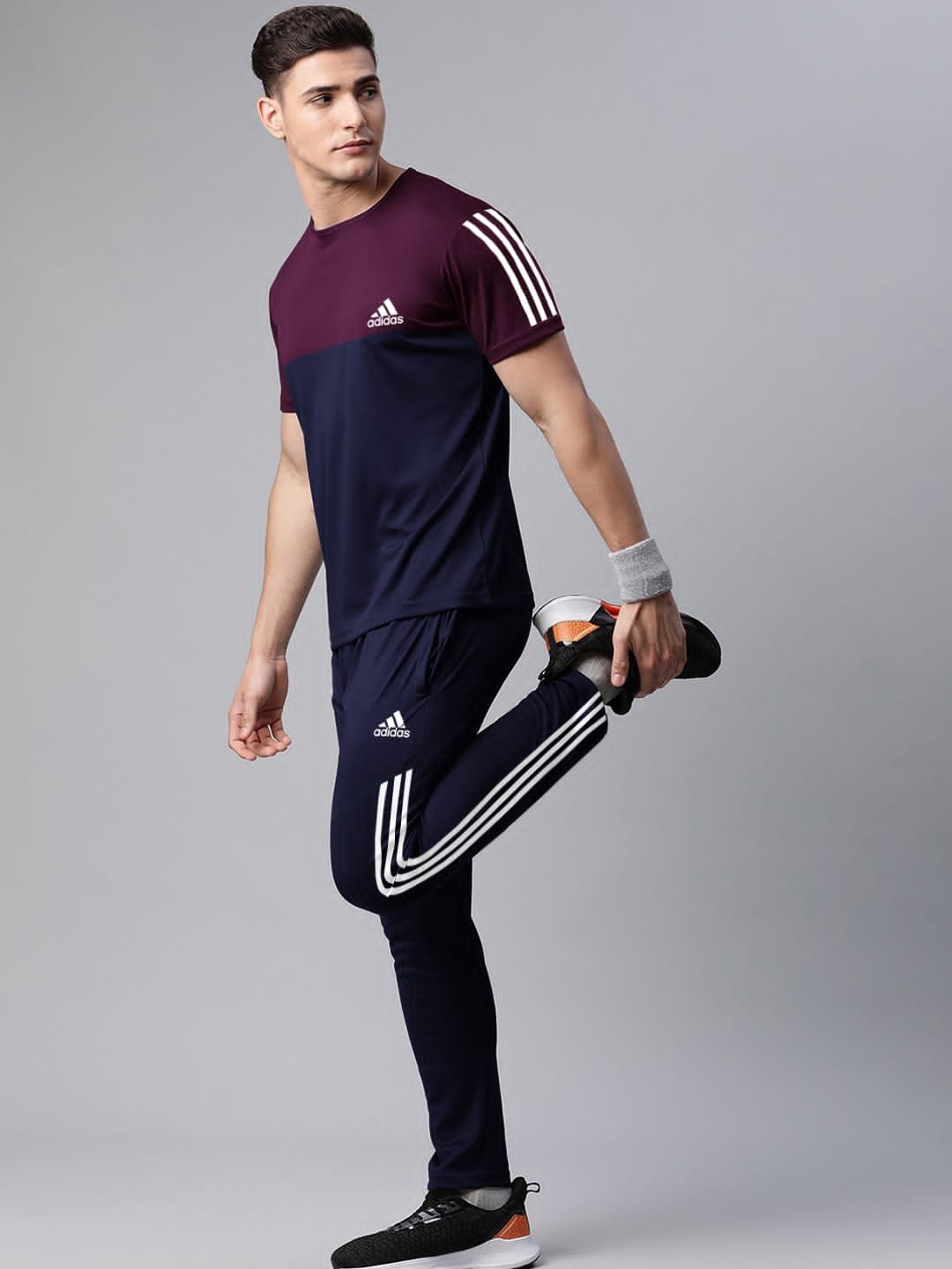 Adidas Tracksuit For Men - Burgundy & Navy Blue